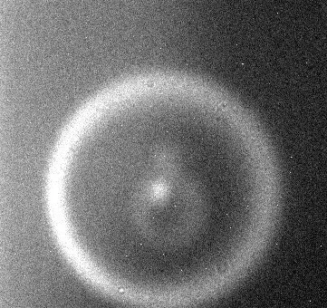 CCD image of a ring of down-converted light around a faint central spot